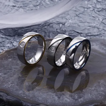 Просто и творческа инкрустированное камък пръстен-унисекс от неръждаема стомана, бижута
