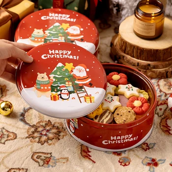 Кутии за шоколадови бонбони на Дядо Коледа Декоративни Кръгли Консервени кутии Коледна банка за опаковане на бонбони и бисквити Контейнери за свещи Кутия бонбони Подарък