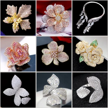 Луксозни цветни пръстени с цирконием на пръстите на краката, украса за жените, Изящни цветя, Големи регулируеми пръстени, бижута Сватба, подарък