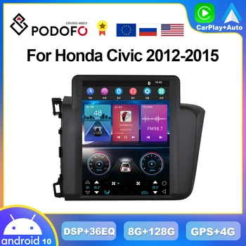Podofo 4G CarPlay Радио с Вертикален Екран, За Honda Civic 2012-2015 Android Автомобилен Мултимедиен Плеър 2din В стил Tesla Главното Устройство GPS