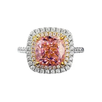 Пролет Qiaoer 100% Стерлинговое сребро 925 проба, 8 *8 мм, Розови пръстени с высокоуглеродистыми диаманти за жени, пенливи бижута, украси за сватбени партита