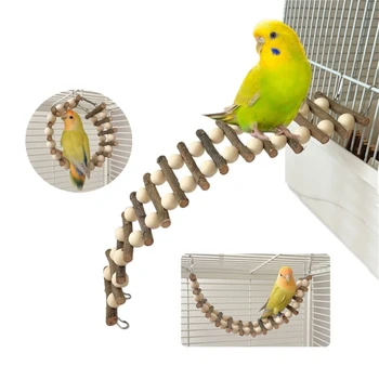 Преносим поставка за дресура на Папагали, Играчка-стълба за птици на жердочке с висящи банки-куки