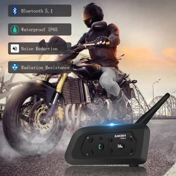 Мотоциклет шлем вътрешна връзка XINOWY V6 PRO, Bluetooth слушалка, 1200-метров Преговорния комуникатор за 6 състезатели, водоустойчив