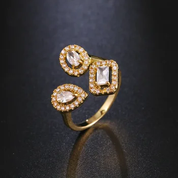 Ekopdee Нови пръстени с кристали AAA ЧЕХИЯ за жени, творческа геометрично пръстен на пръста си, луксозни модни бижута Mujer Anillo Joyas