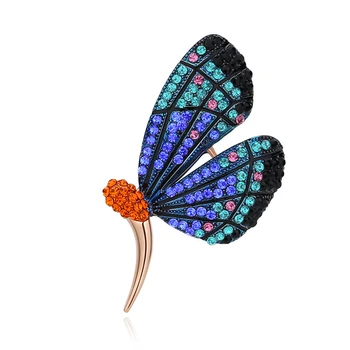 Модни Дамски прости брошки-пеперуда от кристал за жени, луксозни сини карфици-брошки във формата на животните от сплав страз и цирконий