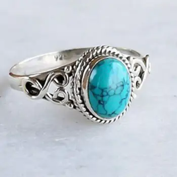Женски пръстен Изискана синтетичен Тюркоаз Дамско бижу на пръста си в ретро стил, Модни бижута Подарък пръстен Дамски