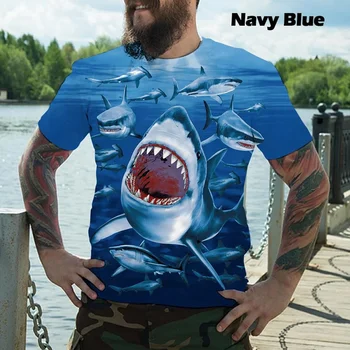 Забавна творческа тениска с 3D-принтом Shark, мъжки и дамски тениски с къс ръкав