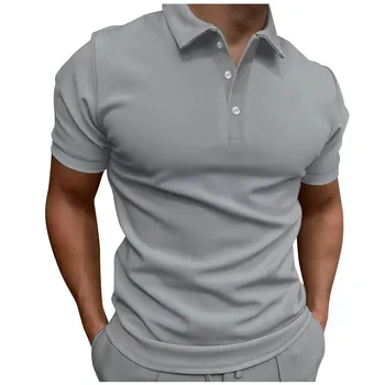 Мъжка лятна ежедневни тениска-поло с отложным яка, копчета, тениска с къс ръкав, градинска дрехи в ярки цветове, бизнес мъжки социална риза