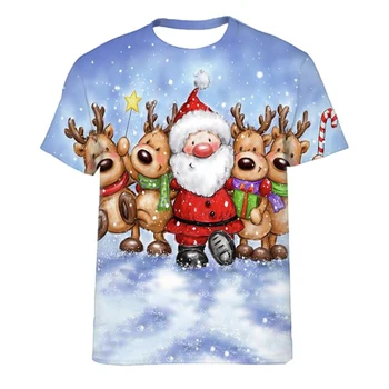 Лятна Нова Коледна тениска с 3D принтом, Ежедневни Модна тениска с къси ръкави, Индивидуален топ на Дядо Коледа
