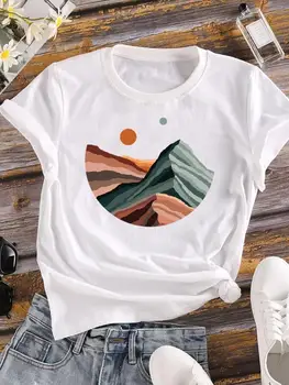 Планинска тенденция, Сладка тениска с шарени дрехи с къс ръкав, отгоре с принтом, дамски модни тениска, дамска тениска