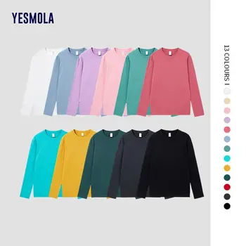 Тениски YESMOLA С дълъг ръкав За мъже 2021, Нова Есенна дрехи, Однотонная Мъжка тениска Свободно, намаляване, риза Оверсайз Harajuku Ulzzang