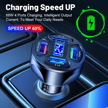Трайно термостойкое зарядно за кола С множествена защита, бързо зареждане на 66 W, 4 порта, USB-адаптера за зарядно за кола за телефон.