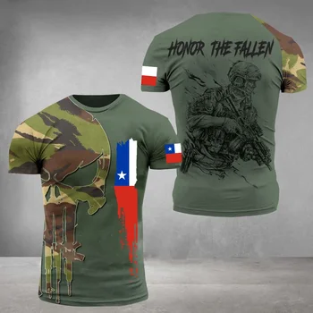 Реколта тениска Чили с 3D-принтом, риза с флага Чили, мъжки тениски, с кръгло деколте, мъже, ветерани, ризи с къс ръкав, градинска дрехи с голям размер, Свободни камуфляжные върховете