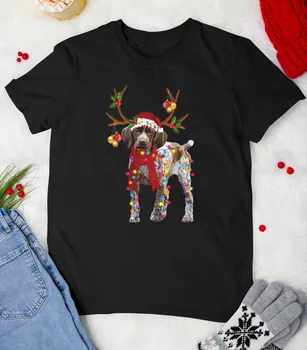 Коледна мъжка тениска с немски короткошерстным пойнтерским елен, черна тениска, Коледен подарък