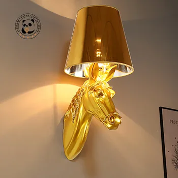 Дизайнерска атмосфера Индивидуални стенни лампи във формата на кон, от смола, Нощно шкафче за спалня, led вътрешно осветление, Фонова панел за коридор, всекидневна