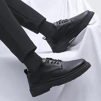 Черна кожена Мъжки обувки есен бизнес официалната дрехи, Ежедневни обувки за момчета Мека Кожена подметка обувки в британския стил Модерен мъжки костюм