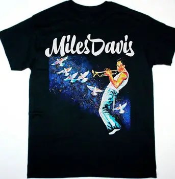 Тениска унисекс Vtg Miles Davis Playing Dove от плътен памук цвят черен S-5XL HH986 с дълъг ръкав