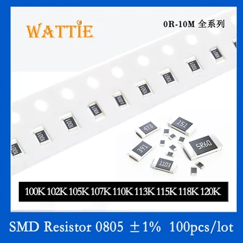 SMD резистор 0805 1% 100K 102K 105K 107K 110К 113K 115K 118K 120 100 бр./лот микросхемные резистори 1/8 W 2.0 мм* 1.2 мм