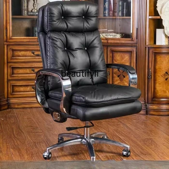 Стол Ръководител, Офис Стол От естествена Кожа, а Просто Компютърен Стол С флип от облегалка, Въртящо се кресло от латекс
