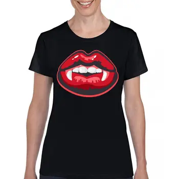 Секси тениска с устни вампир Hot Tempting Устни, ужасна, ужасна дамска тениска на Хелоуин
