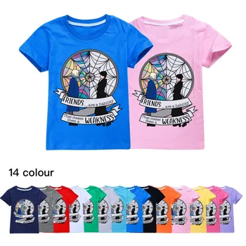 Тениски Wednesday Addams За момичета, тениски с Анимационни Принтом Тениска от 100% памук за Деца, Детски Ежедневни Потници, Облекло за Рожден Ден
