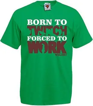 Мъжки t-shirt Born to Twitch Forced to Work, забавен подарък за Коледа за наблюдение на птици