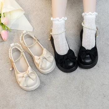 2024 Обувки за партита за момичета Бяло Черно Детско училище принцеса рокля Кожени обувки Модерен Елегантни детски обувки Мери Джейн