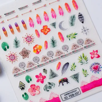 1бр 5D Цветни нередовни етикети за дизайн на ноктите в японски стил Kawai, декорации за нокти от цветни пера, стикери за самоклеящегося маникюр със собствените си ръце