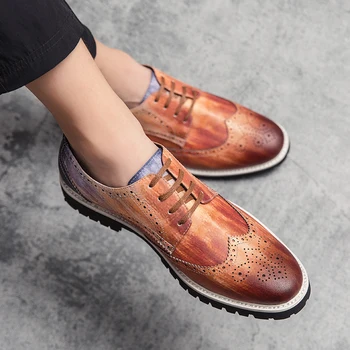 Мъжки Луксозни Маркови Обувки-Oxfords от Естествена Кожа върху Плоска Подметка за Мъже, Цветни Реколта Ежедневни Маратонки Ръчно изработени Кожени Обувки за Сватба