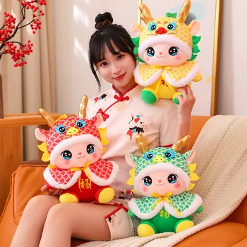 2024 Нова Година Китайски Зодиакални Плюшен Дракон Играчка Сладко Плюшено Червен Дракон Талисман Плюшени Кукли Мека Възглавница За Новогодишни Подаръци Играчки