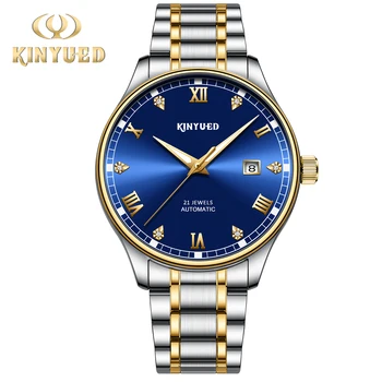 KINYUED Мъжки светещи часовници Луксозни Механични ръчни часовници Модерни Спортни Ежедневни Бизнес мъжки часовници с диаманти, Автоматични часовници