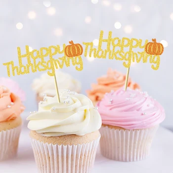 12шт топперов за кифли с Деня на благодарността, лъскава, благодаря, тиквата е есенният теми за празнична торта, украса за парти по случай рожден Ден, аксесоари