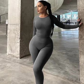 Жена Годишният Модерен топ Amazon 2023 с дълъг ръкав, Монтиране комплект спортни панталони за йога с висока еластичност, търговия на Едро