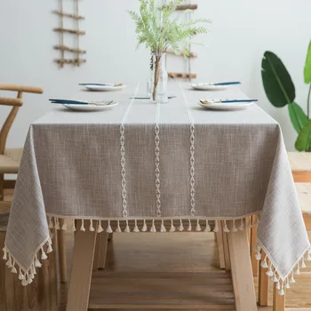 Скандинавска Проста Бродирани Памучен Бельо покривка в Елегантна Шарени покритие на масата Покривка за масата за хранене Декора на дома за готвене