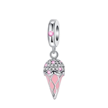 Букет цветя от Сребро 925 проба с розов диамантен пръстен, окачване-чар, свързан с оригинални гривни Пандора, дамски бижута със собствените си ръце, подарък