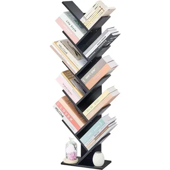 10-ярусная bookshelf Hocteon от дърво, библиотеката на 10 рафтове, Отделно Стоящи шкафове От дърво, Подови витрина (Бял / черен) избор