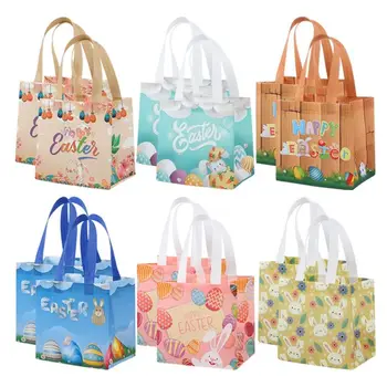 Пъстри пакети за Великденските подаръци От нова нетканой тъкан, преносим чанта за пазаруване с зайци, скъпа чанта за бонбони и бисквити с дръжка за рожден ден