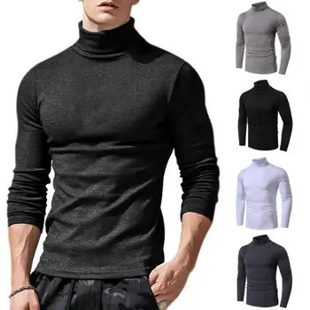 Мъжки пуловер, hoody, Оборудвана мъжки пуловер с имитация на яка от Мека, еластична, стилна риза за есента и пролетта, Однотонная мъжки