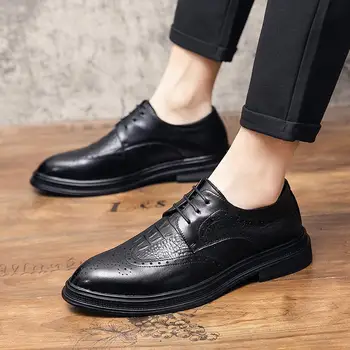 Мъжки обувки 2023 година, новата пролетно-есенна кожени обувки за почивка, мъжки бизнес британската работно облекло с ниски берцем, Обувки Young