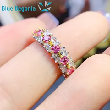 Rose Муассанитовое пръстен Woman VVS Lab диамантени Бижута от сребро S925 Проба Луксозни Годежни пръстени с скъпоценния камък 3*3 мм