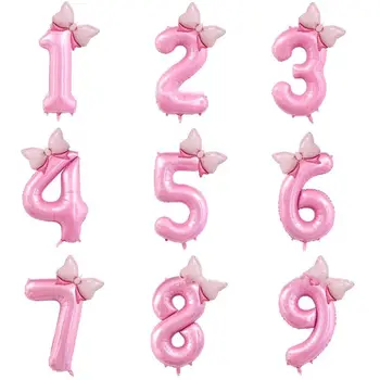 Бутилки с номер за рожден ден за момичета, украса за рожден Ден на принцеса, розови балони-лъкове, 40-инчови газ за партита