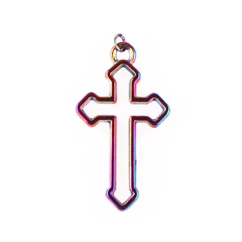 10шт. Християнски кръст от сплав цветове на дъгата, Религиозен прост медальон на Исус, висулки за колиета, Бижута аксесоар САМ, женски подарък
