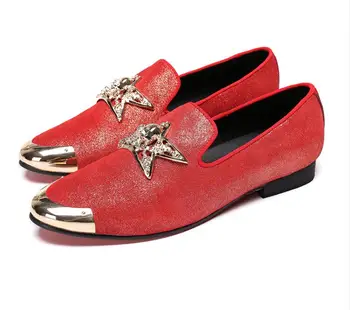 Вечерна рокля, червени обувки за сватба, Oxfords, Новост 2018, мъжки луксозни кожени мъжки обувки на равна подметка, ежедневни обувки в британския стил със златен кръг пръсти за мъже