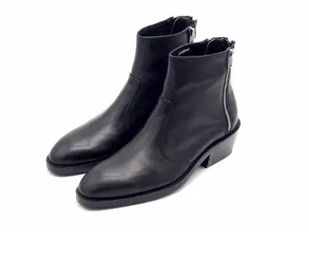 Черни модела обувки от естествена кожа, стилни мъжки трехслойные ботуши с цип, хит на продажбите, зимни мъжки обувки с остри пръсти, размер 38-44