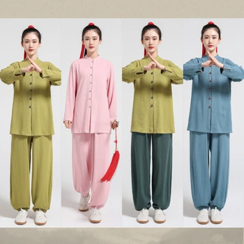 Форма на тай-чи, дамски дрехи за практикуване на бойни изкуства от памук и лен, Многоцветен елегантни дрехи за практикуване на ушу в китайски стил.