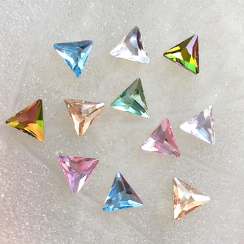 Ноктите триъгълна форма, 100 бр., планински кристал, вкусно плоско дъно, блестящото стъкло, Цветни камъни за 3D дизайн на ноктите.