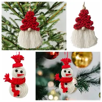 2 ЕЛЕМЕНТА Червено-бели Коледни висящи украси, украса за дома, Дядо коледа, Снежен човек, Кукла ръчно изработени, Детска стая, Висулки, изработени от памук и дърво