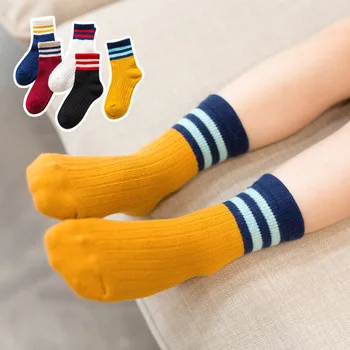 5 двойки/лот, Пролетно-летни Модни Двуслойни Студентски Есенно-зимни спортни чорапи със Средна дължина, стил колеж в ивицата