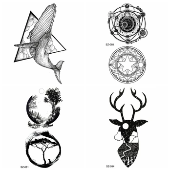 Черно компас, временна татуировка, на Жената, на Геометрична триъгълник, Етикети с татуировка на Кита, Кръгло дърво, Мъжка ръка, Оленьи рога, Фалшива татуировка, Река