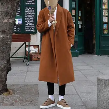 40% Мъжко палто HOTWinter, однотонная яке с дълъг ръкав и копчета, мъжко палто в уличном стил, тренч средна дължина